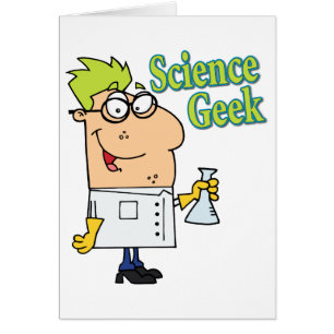 Cartão personagem de desenho animado de geek de ciência