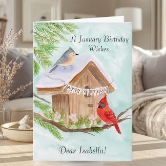 Cartão Personal Happy January Birthday With Birds at Bird