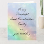 Cartão Personalised Great Grandmother Birthday<br><div class="desc">Beautiful Personalised Happy Birthday Great Grandmother Greeting Card.</div>