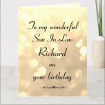 Cartão Personalised Son In Law Birthday<br><div class="desc">Stylish personalised Birthday Greeting Card for Son In Law</div>