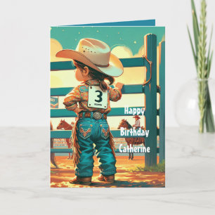 Cartão Personalizado aniversário de 3 anos Rodeo da Peque