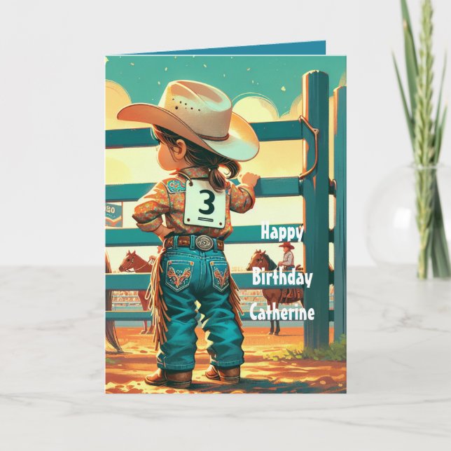 Cartão Personalizado aniversário de 3 anos Rodeo da Peque (Frente)