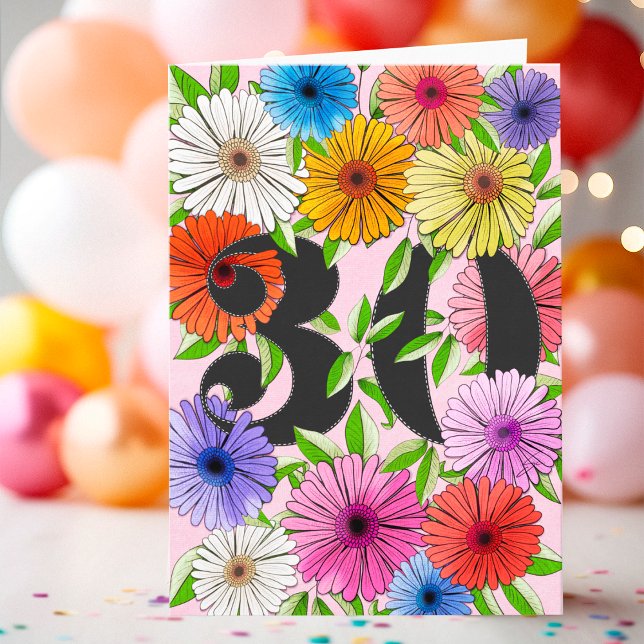Cartão Personalizado de 30º Aniversário Rosa Flora (Criador carregado)