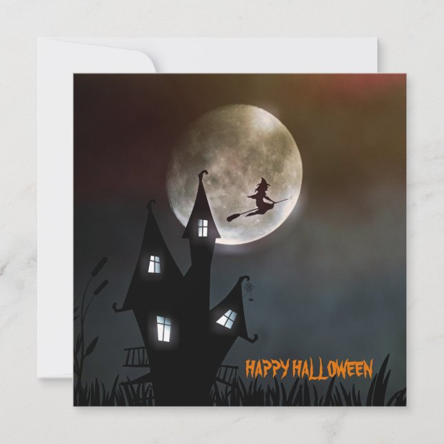 Cartão Personalizado de Bruxa Feliz Halloween (Frente)