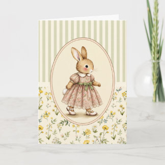 Cartão Personalizado de Coelhinha Vintage Pastel