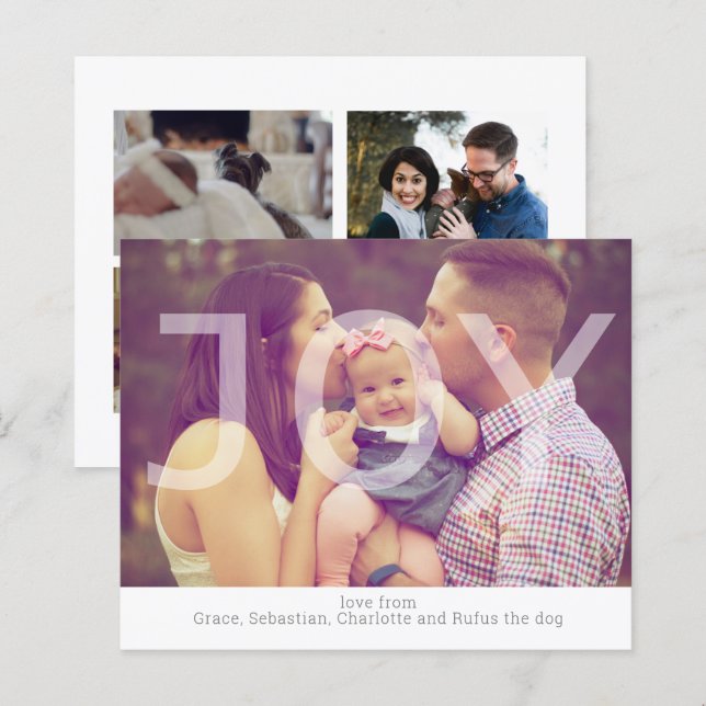 Cartão Personalizado de Foto para Joy de Natal do  (Frente/Verso)