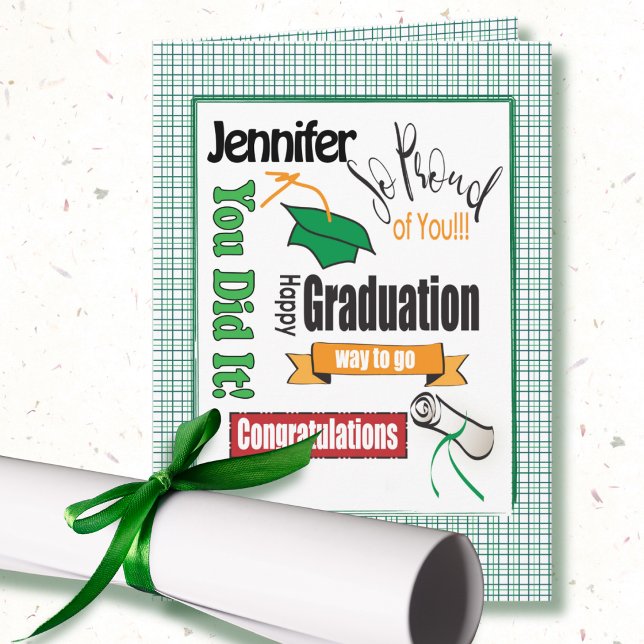 Cartão Personalizado de Graduação Verde de Parabén (Criador carregado)