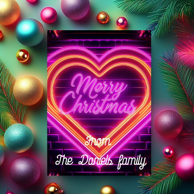 Cartão Personalizado de Natal Neon Feliz (Criador carregado)