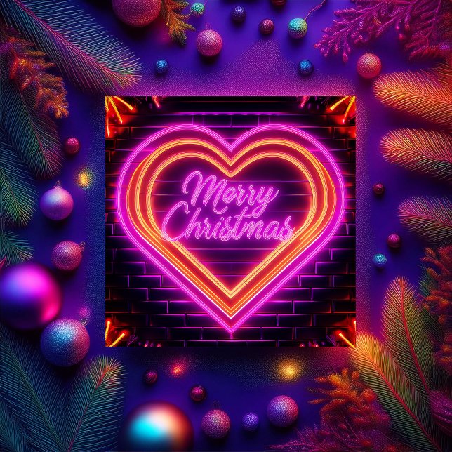Cartão Personalizado de Natal Neon Feliz (Criador carregado)