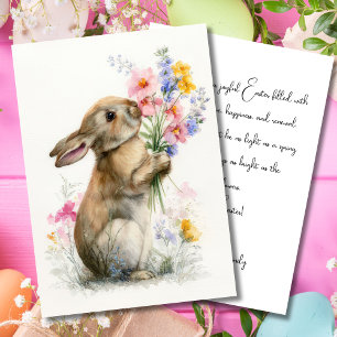 Cartão Personalizado de Páscoa com Flores e Coelho