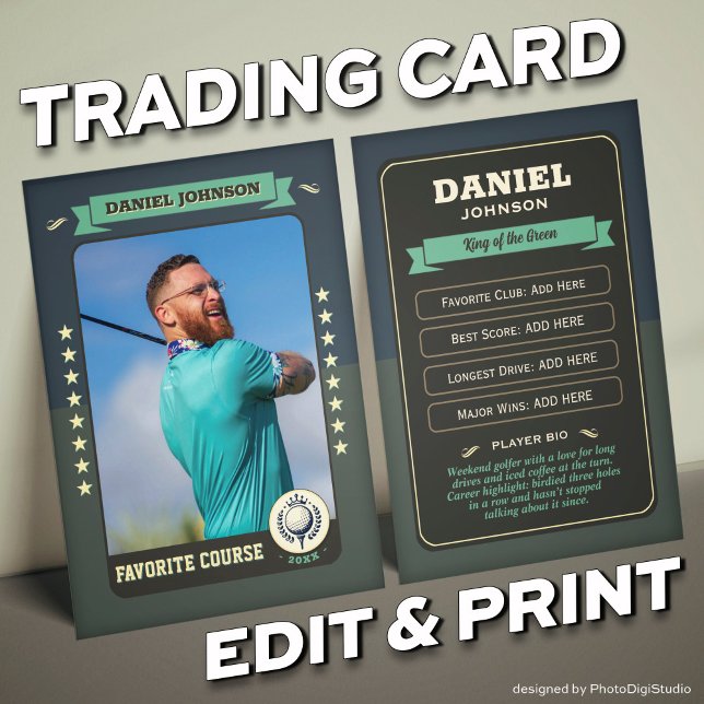 Cartão Personalizado De Tração De Golfe, Cartão De (Custom Golfer Trading Card, Golf Trading Card Custom Gifts for Golfers, Retro Golf Card)