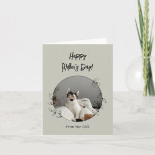 Cartão Personalizado do Gato Feliz Dia das Mães Verde