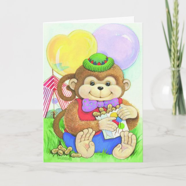Cartão personalizado do macaco circo de aniversári (Frente)