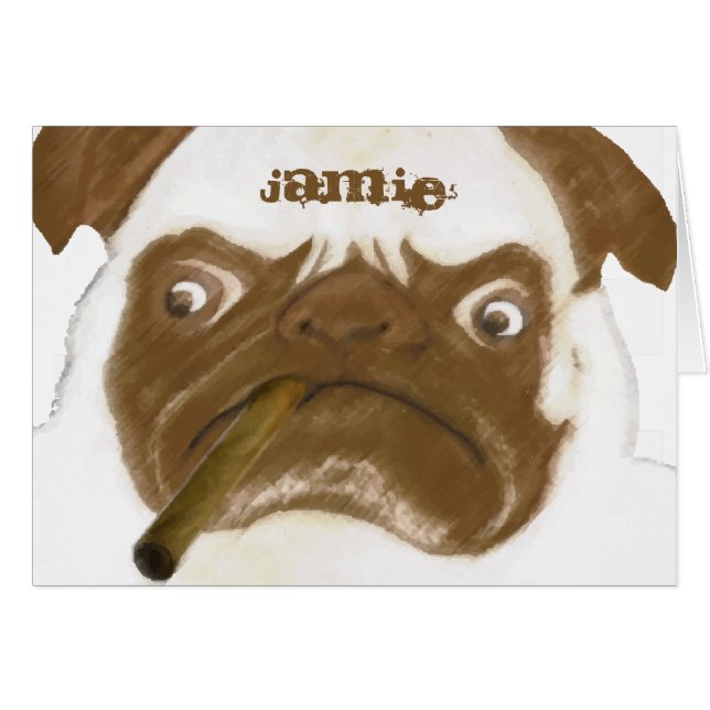 Cartão Personalizado Grumpy AFICIONADO Puggy Cigar (Frente horizontal)