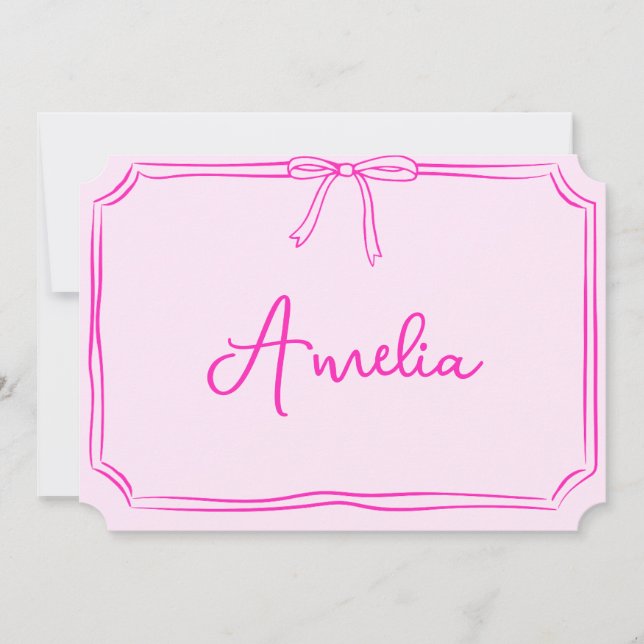 Cartão Personalizado Manuscrito Rosa com Laço Esté (Frente)
