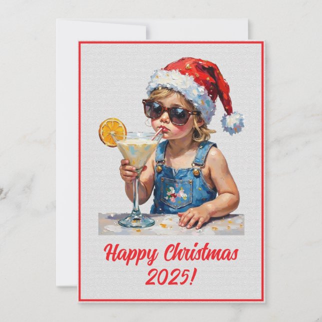 Cartão Personalizado Natal Bebê Bebendo Leite Xmas (Frente)