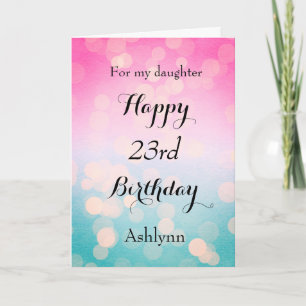 Cartão Personalizado Rosa e Azul 23º Aniversário Filha