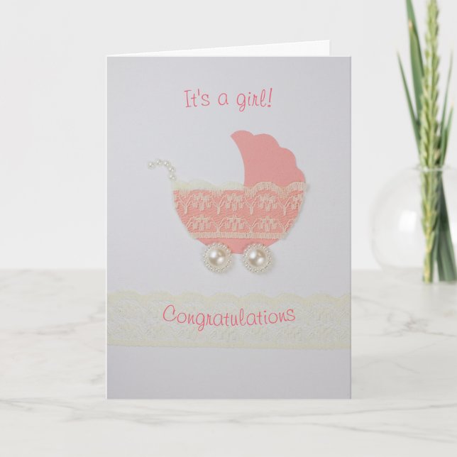 Cartão Personalizar o carrinho de bebê com rendas em folh (Frente)