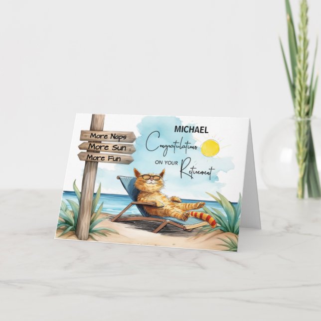 Cartão Personalizar Parabéns de Reforma Cat Relaxin (Frente)