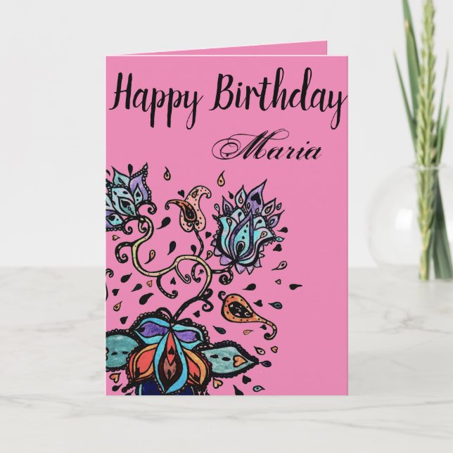 Cartão Personalizar por Design de Flor de Aniversário Fel (Frente)