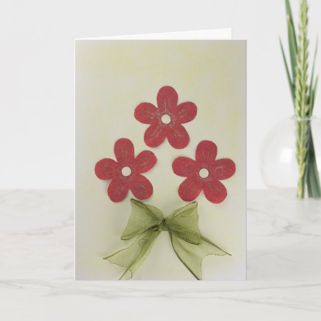 Cartão Personalizar três flores vermelhas e arco verde (Frente)