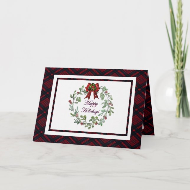 Cartão Personalizar Xadrez Vermelha Feliz Feriados (Frente)