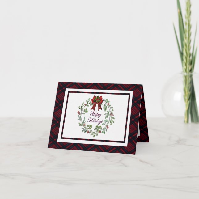 Cartão Personalizar Xadrez Vermelha Feliz Feriados (Frente)