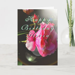 Cartão Personalizável "Aniversário" Floral Rosa
