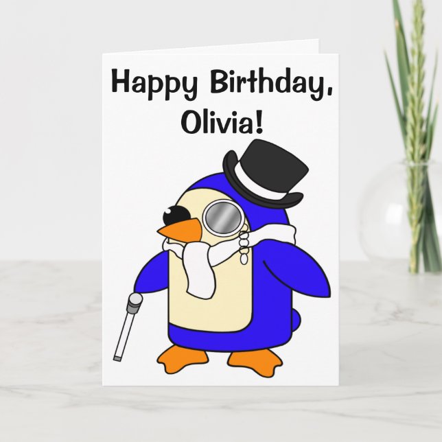 Cartão Personalizável do Pinguim de Aniversário (Frente)