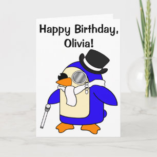 Cartão Personalizável do Pinguim de Aniversário