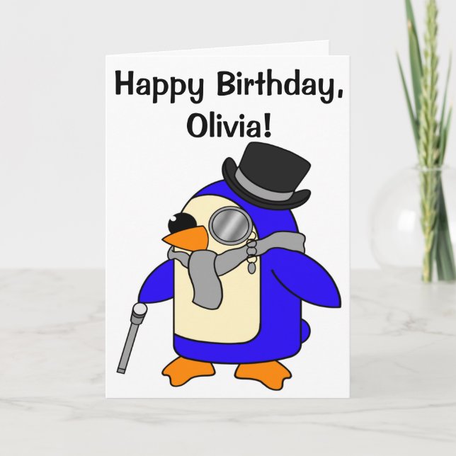 Cartão Personalizável do Pinguim de Aniversário (Frente)