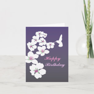 Cartão Personalizável: Hummingbird e flor em roxo
