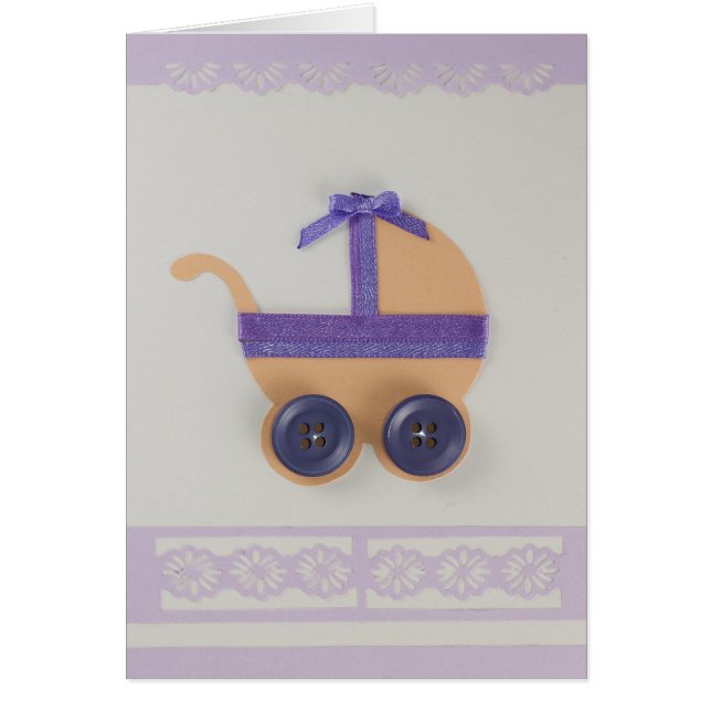 Cartão Personalize a carruagem de bebê pêssego e roxa (Frente)