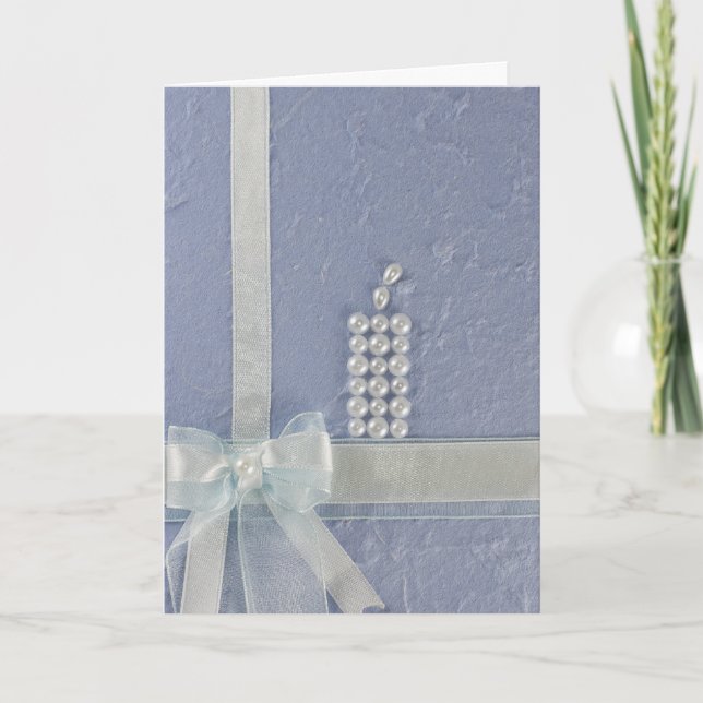 Cartão Personalize a Vela com pérolas brancas, batismo ar (Frente)