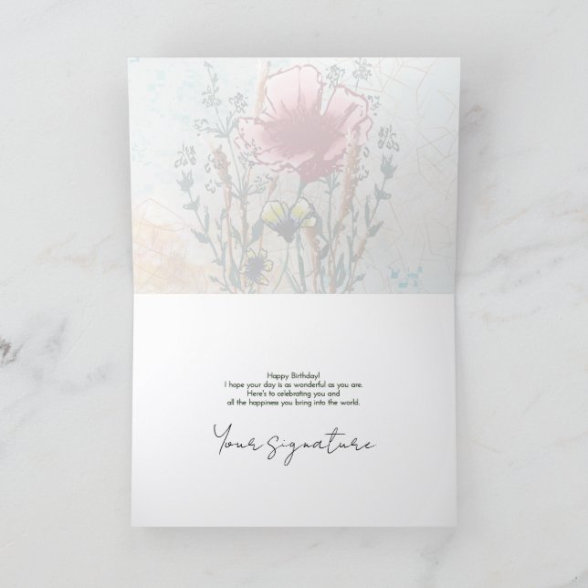 Cartão Personalize Artistic Wildflower Birthday Card (Interior)