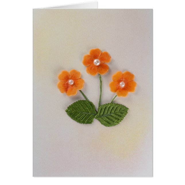 Cartão Personalize as flores laranja com pérolas (Frente)