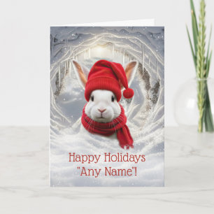 Cartão Personalize Coelhinho Branco de Natal Fofo