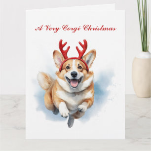Cartão Personalize Corgi de Natal com Ranchas de Reindeer