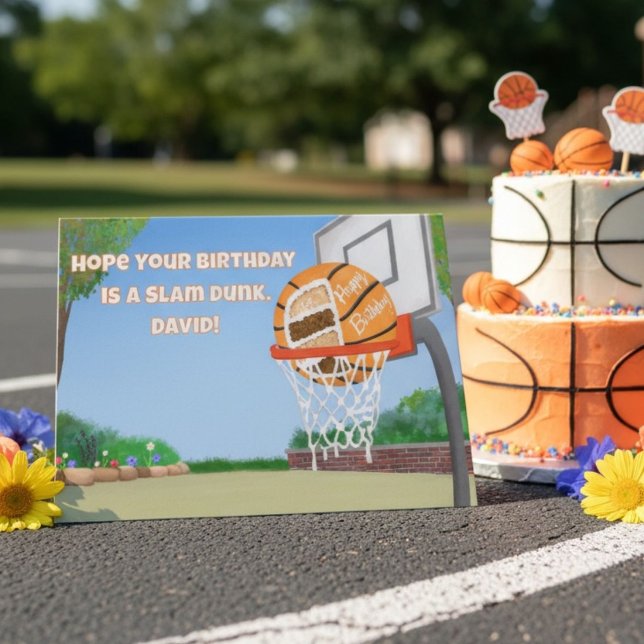 Cartão Personalize Feliz Aniversário Bolo de Basquete (Criador carregado)