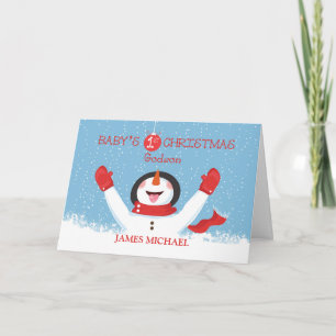 Cartão Personalize Godson Nome Snowman de Natal