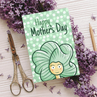 Cartão Personalize Green Hair Girl Mother's Day