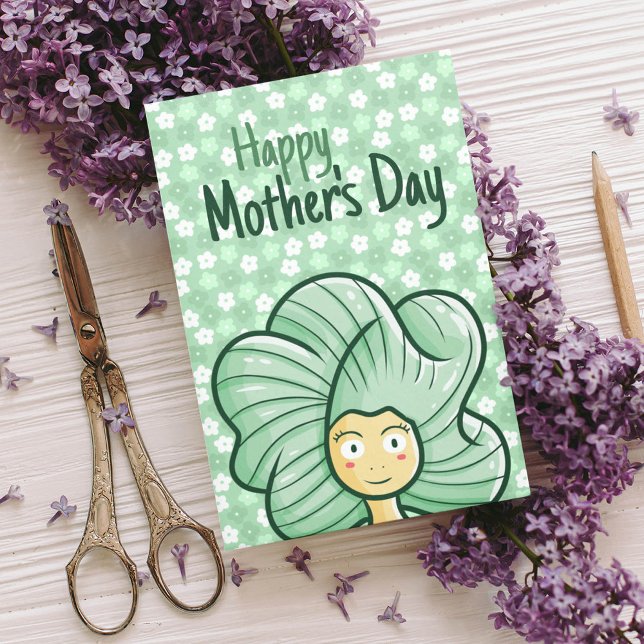 Cartão Personalize Green Hair Girl Mother's Day (Criador carregado)