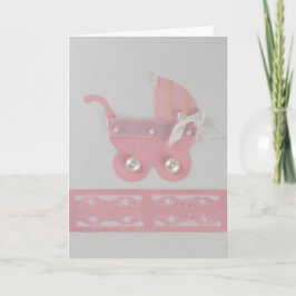 Cartão Personalize o carrinho da menina rosa com pérolas