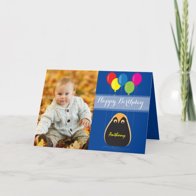 Cartão Personalize o feliz aniversario com uma coruja (Frente)