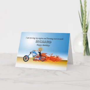 Cartão Personalize o Parabéns com uma motocicleta flameja