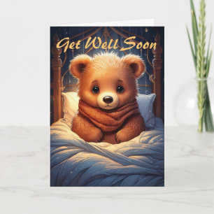 Cartão Personalize o Urso Bebê Doente na Cama Fique Bem E