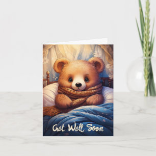 Cartão Personalize o Urso Bebê Doente na Cama Fique Bem E
