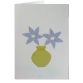 Cartão Personalize o vaso verde e duas flores azuis