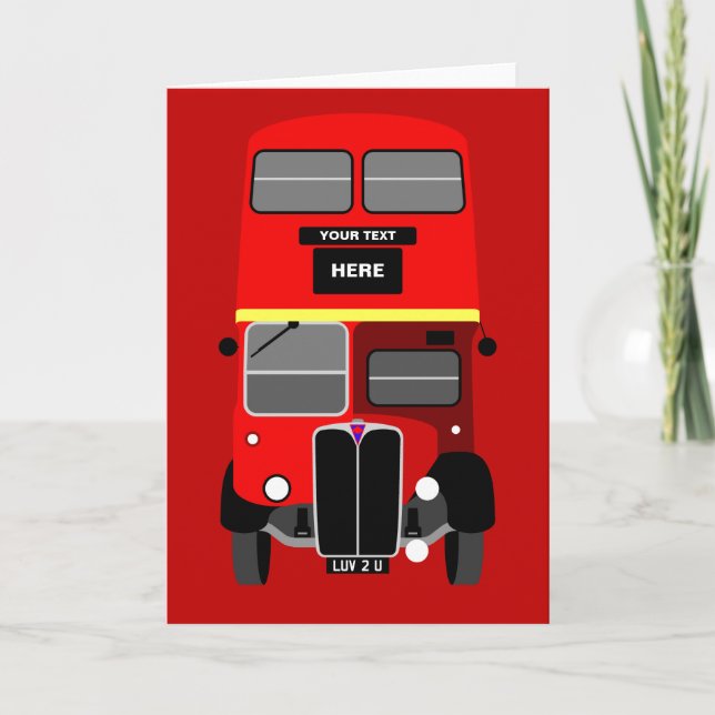 Cartão Personalize Red London Double Decker Bus Birthday (Frente)