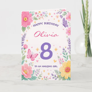 Cartão Personalized 8th Birthday Card for Girl | Floral